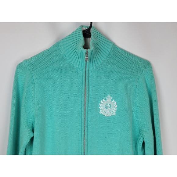 Lauren Ralph Lauren Active Mock Neck Knit Full Zip Teal Turquoise Sweater Size M - Picture 2 of 12